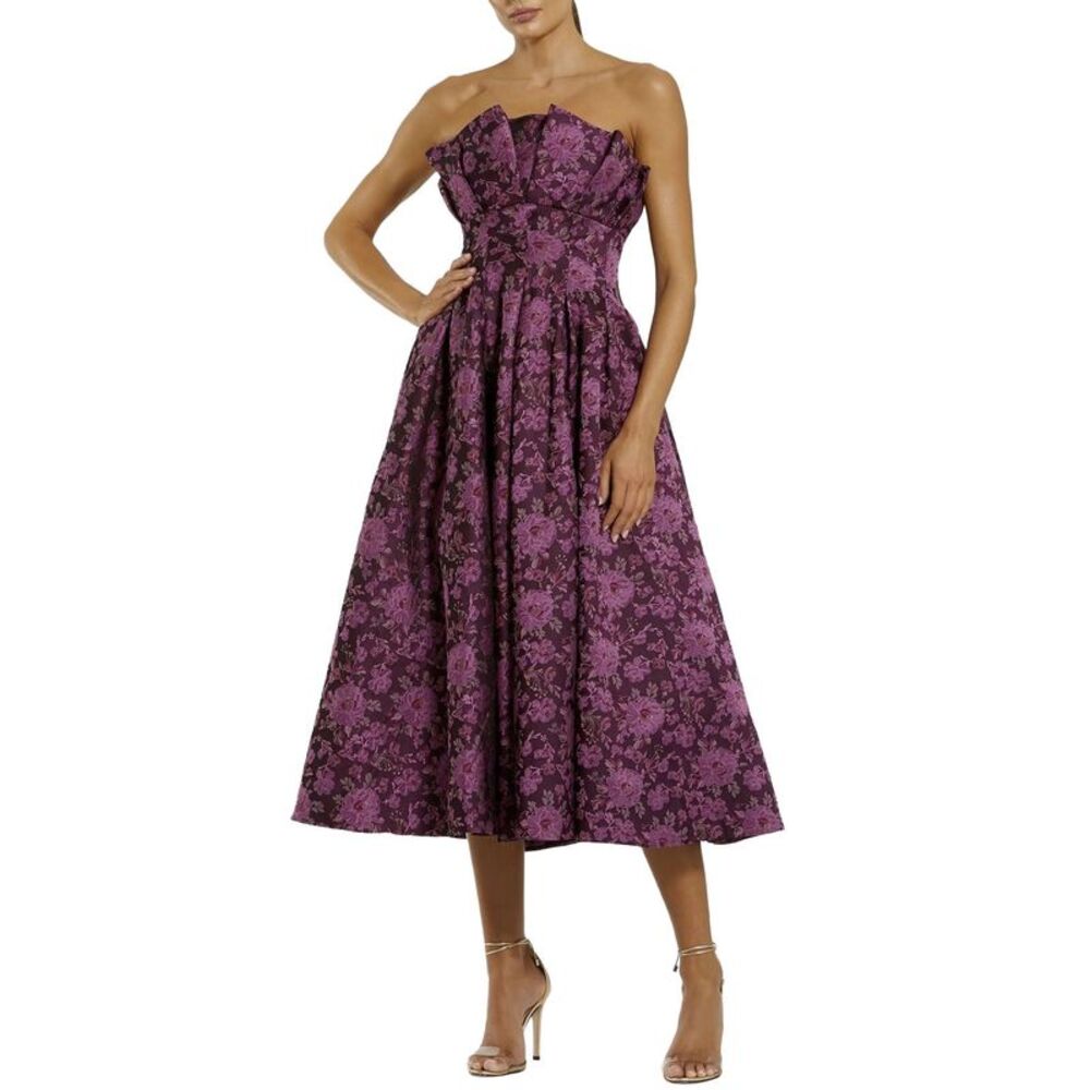 Ieena For Mac Duggal Womens Floral Brocade A-Line Midi Dress 10 Magenta NWT $598